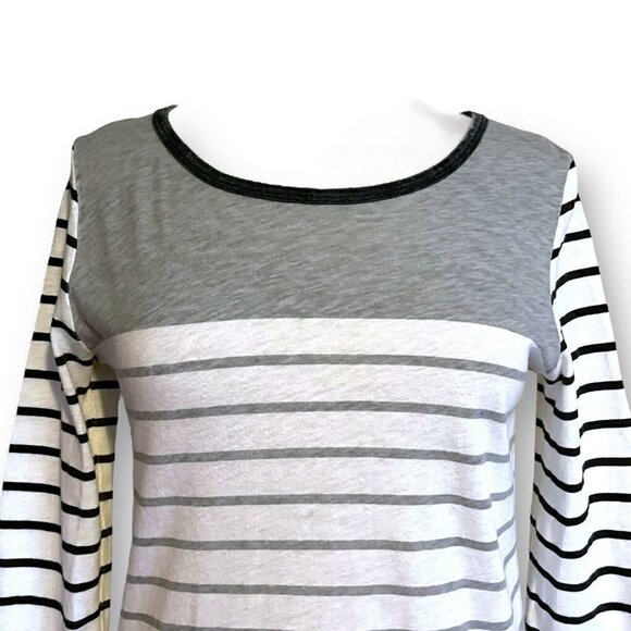J Crew Womens Colorblock Stripe Tee Sz S Gray White Nautical Preppy Coastal Top - Picture 4 of 6